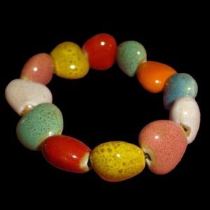Ceramic, Ethnic Style Hearts, Colorful Bead, Festive, Boho Stretch Bracelet, New